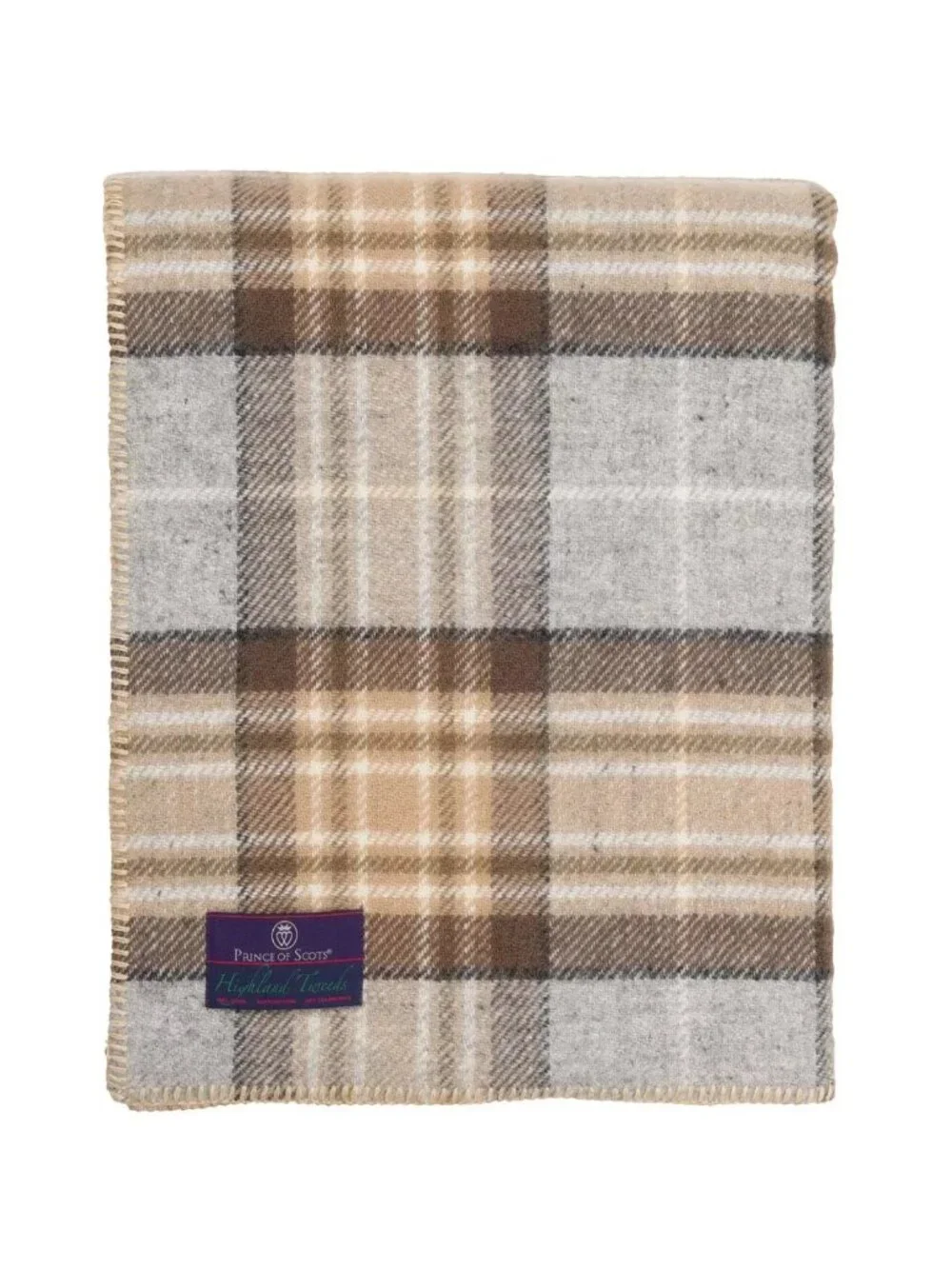 Prince of Scots Highland Tweeds Pure New Wool Fluffy Throw Blanket McKellar -Tan